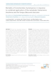 Thumbnail de Mortality of Conotrachelus humeropictus in response to combined application of the nematode Steinernema brazilense and the fungus Beauveria bassiana.