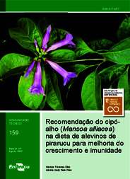 Thumbnail de Recomendação do cipó-alho (Mansoa alliacea) na dieta de alevinos de pirarucu para melhoria do crescimento e imunidade.