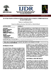 Thumbnail de In vitro propagation of Piper hispidum by somatic embryogenesis in leaf explants.