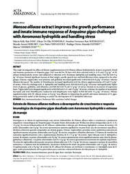 Thumbnail de Mansoa alliacea extract improves the growth performance and innate immune response of Arapaima gigas challenged with Aeromonas hydrophila and handling stress.