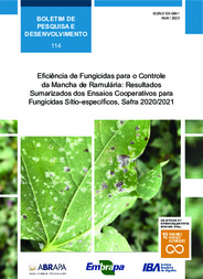 Thumbnail de Eficiência de fungicidas para o controle da mancha de ramulária: resultados sumarizados dos ensaios cooperativos para fungicidas sítio-específicos, safra 2020/2021.