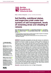 Thumbnail de Soil fertility, nutritional status, and sugarcane yield under two systems of soil management, levels of remaining straw and chiseling of ratoons.