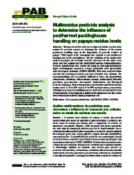 Thumbnail de Multiresidue pesticide analysis to determine the influence of postharvest packinghouse handling on papaya residue levels.