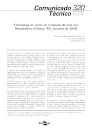 Thumbnail de Estimativa do custo de produção de leite em Machadinho d'Oeste, RO, outubro de 2006.