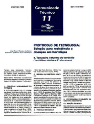 Thumbnail de Protocolo de tecnologia: selecao para resistencia a doencas em hortalicas. 4. Tomateiro - Murcha-de-verticilio (Verticillium dahliae e V. albo-atrum).