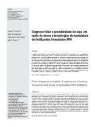 Thumbnail de Diagnose foliar e produtividade da soja, em razão de doses e tecnologias de manufatura de fertilizantes formulados NPK.